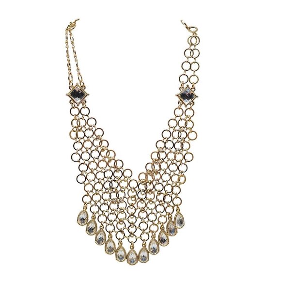 Gold Mesh Statement Necklace With Crystal Accents By Caché - Picture 1 of 7